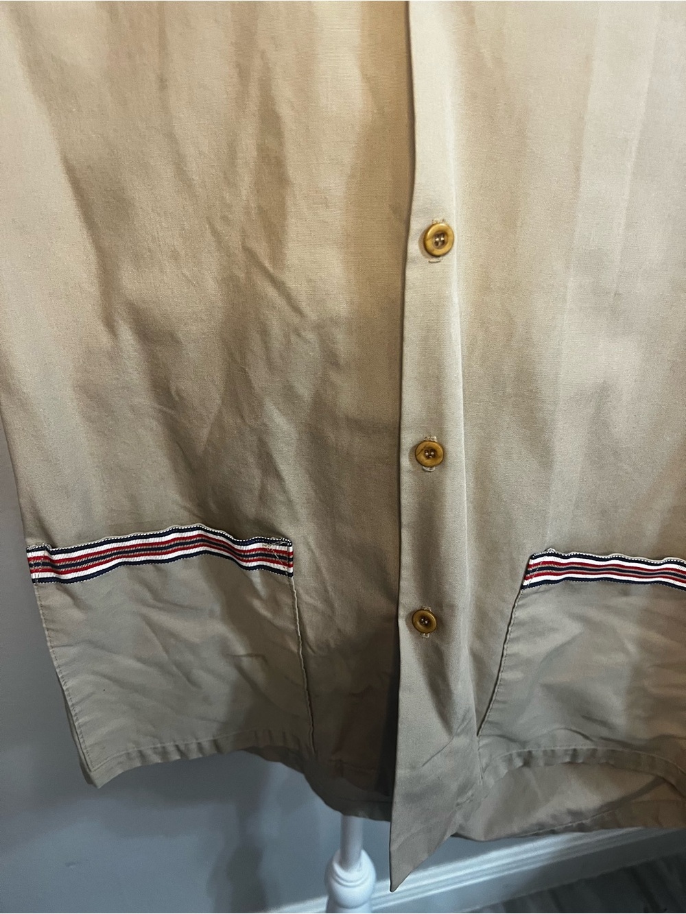 Vintage Christian Dior Work Shirt Button-Down Women's Large Tan, Blue White red - Picture 10 of 16